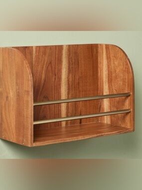 Hearth & Hand Wood Wall Shelf with Brass Accent Rods - Brown and Gold